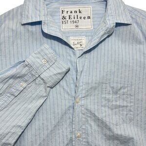 Frank & Eileen The Eileen White Blue Silver Striped Button Up Relaxed XS